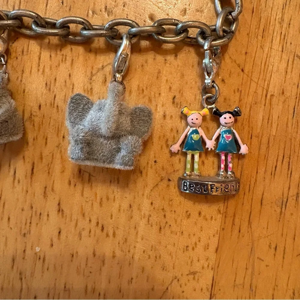 Claire's Silver Charm Bracelet with Green Frog and Teddy Bear